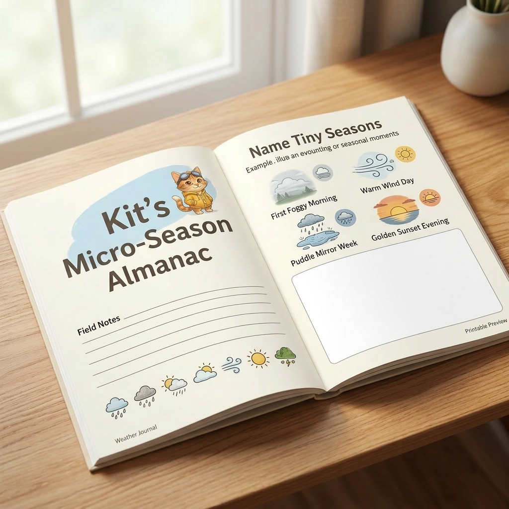 Mockup preview of Kit's Micro-Season Almanac open weather journal.