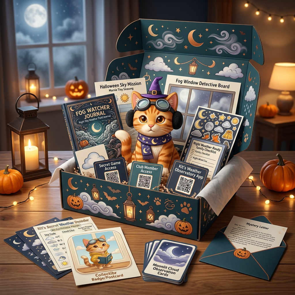 Kit's Weather Club October Box — Moonlit Weather Mystery Adventure, a cozy seasonal product mockup.