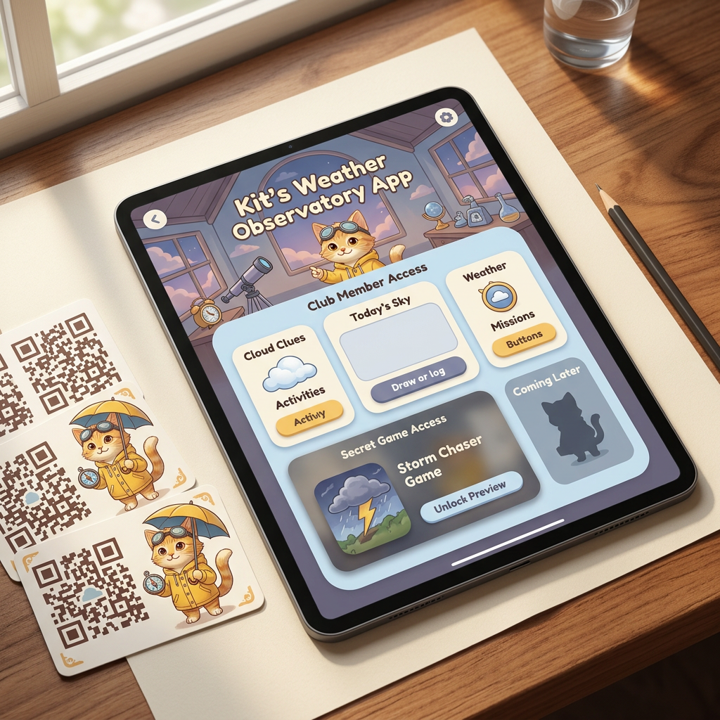 Mockup preview of Kit's Weather Observatory App future digital companion concept.